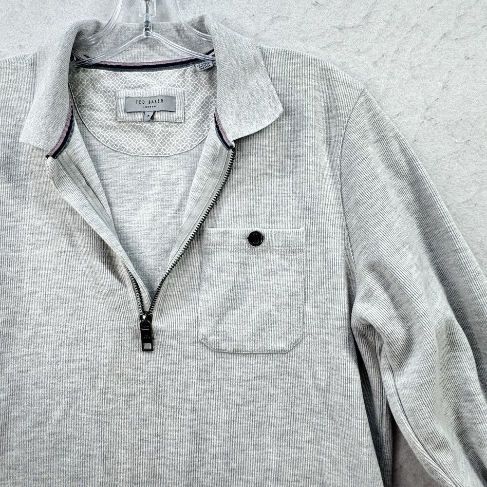 Ted Baker London Sweater Mens 3 Medium Gray 1/4 Zip Pullover LS Preppy Golf